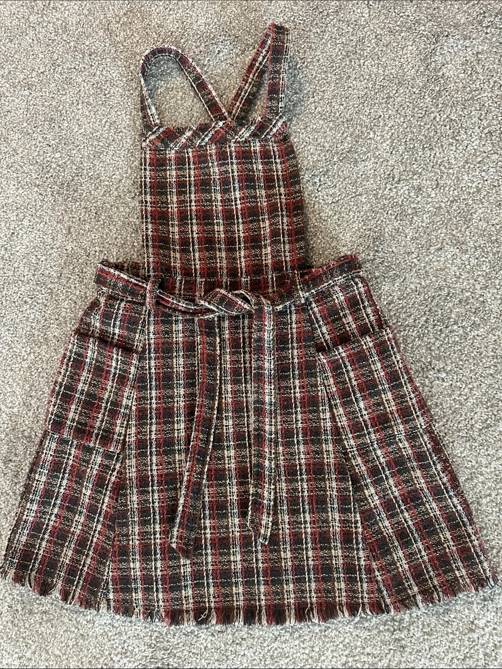 Hayden Red and Black Plaid Pinafore Skirt with Tie